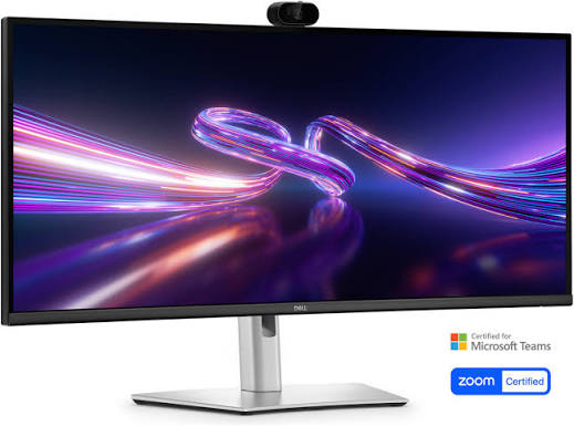 Dell P3426WEV, 34.1" Curved IPS, 3440 × 1440, 21:9, 5ms GTG, 100Hz, Standard, HDMI 2.1, DisplayPort 1.4, USB-C, USB-A, USB-B, RJ45, No Speakers, VESA 100 × 100, Height/Tilt/Swivel Adjustable, 4MP Webcam, Black, 3 Year Warranty