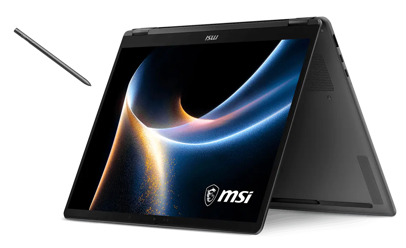 MSI Prestige 14 Flip AI+ D3MTG-218AU, 2-in-1 AI+ Laptop, 14" FHD+ OLED Touch Display (IR Webcam), Intel Core Ultra 9 386H Processor, 32GB LPDDR5X RAM, 1TB NVMe SSD, Intel Graphics, Wi‑Fi 7 + Bluetooth 6.0, Windows 11 Home (Copilot+ PC), MSI Nano Pen, Plat