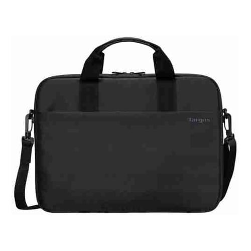 Targus 15'-16' Intellect® Slim Briefcase Zippered padded front pocket Removable adjustable shoulder strap carry handles water-resistant fabric Black