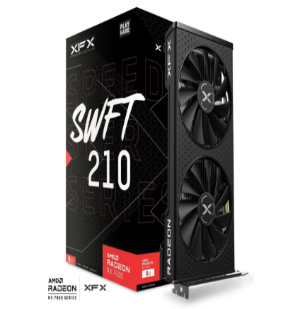 XFX SWFT210-RX7600-8GB-GAMING, Speedster SWFT210, 8GB GDDR6, Up to 2655MHz, 2048 Stream Processors, 3×DP + 1×HDMI, 550W, PCIe 4.0, 3 Year Warranty