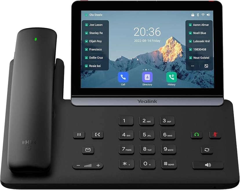 Yealink (SIP-T88W Pro) IP Phone, 7' Touchscreen, Android 13, HD Voice, Bluetooth Handset, Wi-Fi 6, Dual USB, PoE, and Wall Mountable, does not include power supply