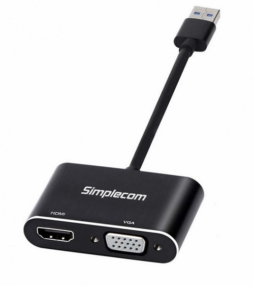 Simplecom DA316A, USB 3.0 to HDMI + VGA Video Card Adapter with 3.5mm Audio, 1 Year Warranty