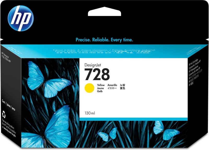 HP F9J65A, 728, 130ml Yellow Designjet ink Cartridge F9J65A-T730/T830